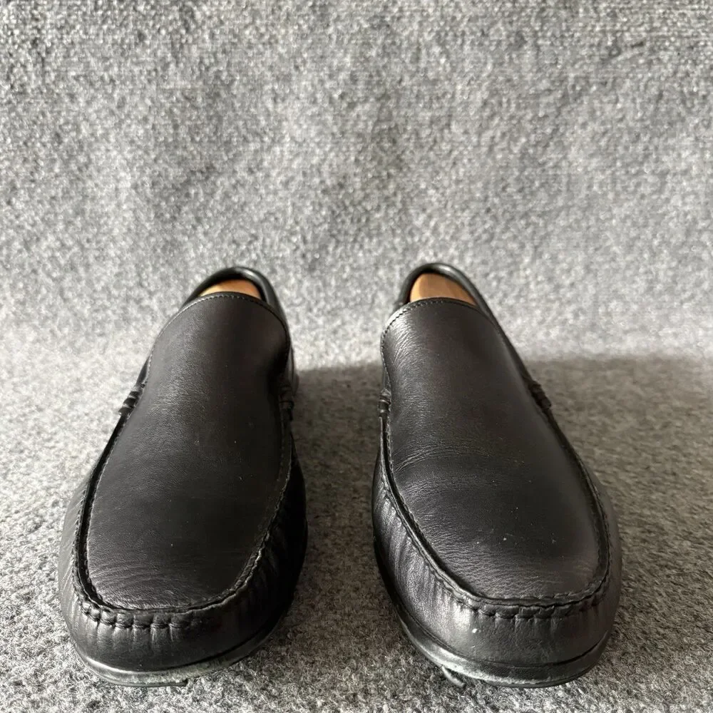 Ermenegildo Zegna Black Leather Venetian Driving Loafers Slip On Shoe Men's 11.5